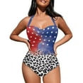 thumbnail image 3 of FKELYI Halter Swimwear for Women One Piece Bikini Swimsuits with 2 Pcs Soft Pad Vintage USA Flag Leopard Print Tummy Control Bathing Suits Monokini Summer Beachwear for Ladies, S, 3 of 6