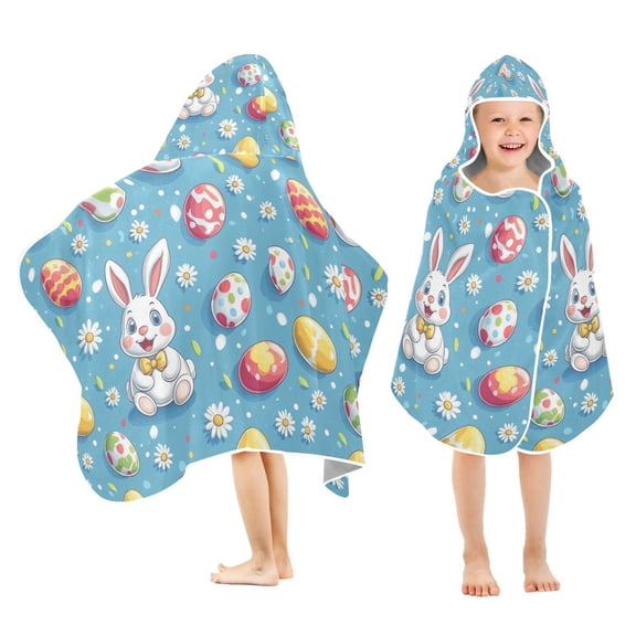 Yayeee Kids Hooded Towel with Hand Pockets Beach Soft Absorbent Bath Wrap 50 x 23.5 inch, Easter Bunny Pattern