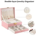 thumbnail image 4 of Jewelry Organizer Box for Women - Large PU Leather Jewelry Organizer Storage Case with Two Layers Display for Earrings Bracelets Rings Watches, Pink, 4 of 6