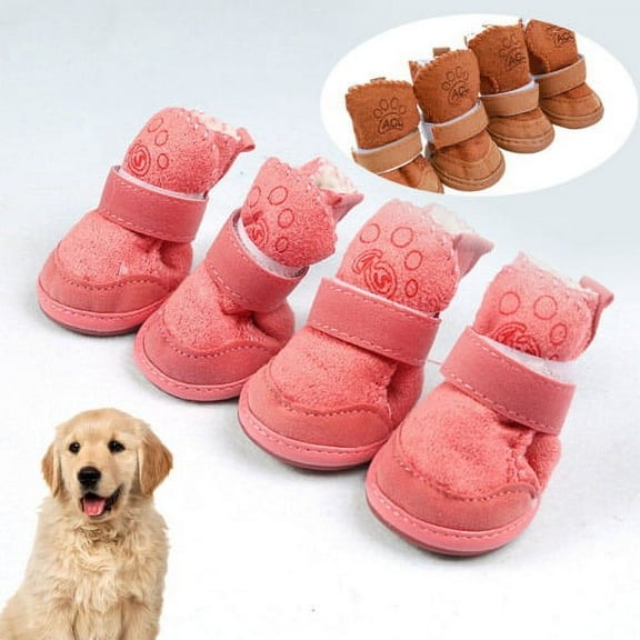 Cheers.US 4Pcs Pet Shoes Adjustable Breathable Cashmere Soft Warm Dog Paw Protector,Keep Warm, Soft, Anti‑slip for Puppy, Cat and Small Dogs