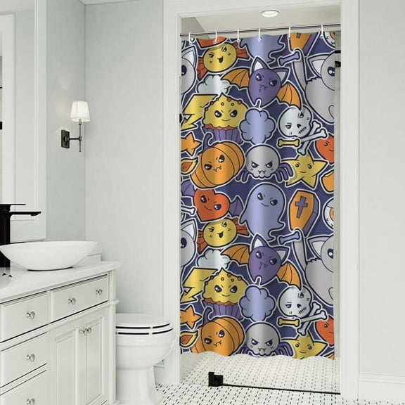 Halloween Cute Icons Collage Pattern Shower Curtain 36"x72" ,Bathroom Decorative Shower Curtains Set with 12 Hooks,Modern Waterproof Washable Shower Curtain