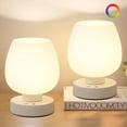 thumbnail image 1 of Lámpara de mesa pequeña, lámpara de mesita de noche inalámbrica, lámpara de noche moderna recargable con pantalla de vidrio blanco, regulable continua y 8 colores RGB y memoria, lámpara táctil de, 1 of 10