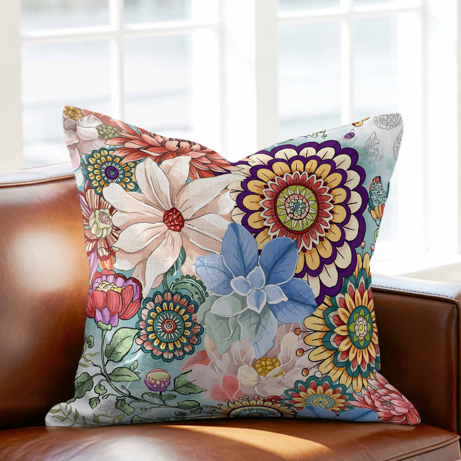 Boho Floral Pillow Covers 20x20 Inch, Spring Vintage Abstract Art Flowers Linen Pillowcase with Invisible Zipper, Decorative Throw Pillow Covers Cushion Case for Couch Sofa Bed Living Room