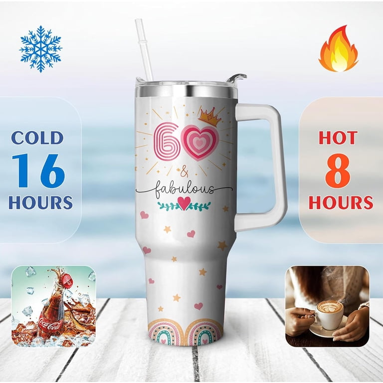 60th Birthday Tumbler with Handle & Straw, 60 Oz Stainless Steel 60th  Birthday Cup, 60th Birthday for Women Gift, Birthday Gifts for Women over 60,  60 Year Old Birthday Gifts for Women