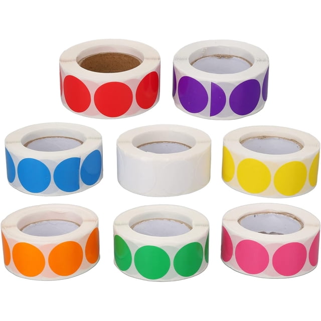Etiquetas Adhesivas Circulares de 8 Rollos, Etiquetas Adhesivas Circulares Autoadhesivas Coloridas para Oficina