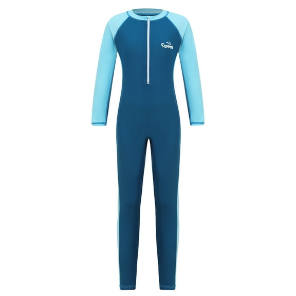 Alvivi Kids Long Sleeve One Piece Swimsuit Zip Up Full Cover Rashguard Bathing Suit UPF 50 Sky Blue 7-8