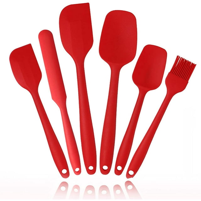 Heat Resistant Silicone Spatulas Set 6pcs, Seamless Design Non-Stick Mixing Spatulas with Stainless Steel Core, Premium BPA-Free Rubber Spatula Baking Cooking Utensile for Home Kitchen BBQ (black)
