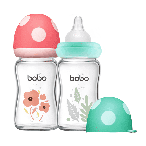 YOHKOH New Born Baby Glass Feeder Bottles,6oz Baby Bottle Glass Multicolour,2pk