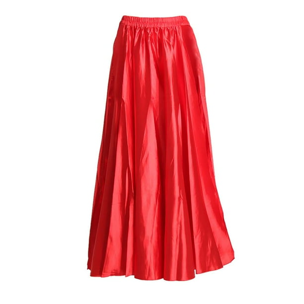Falda larga maxi con cintura elástica y doble abertura para danza del vientre para mujer rojo