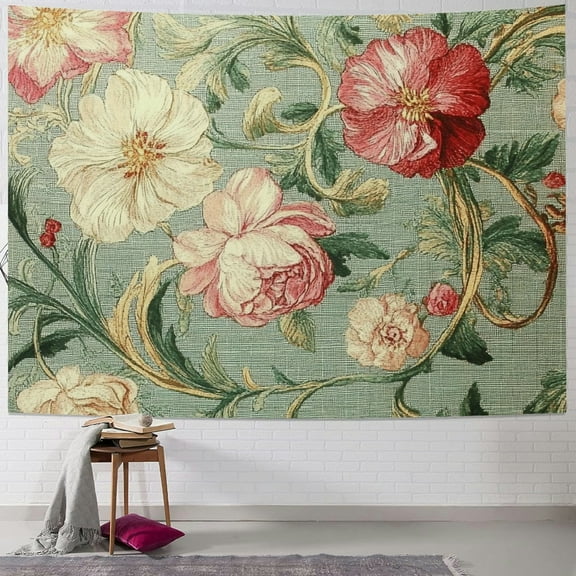 Autua Flowers Baroque Tapestry Wall Hanging Unique Style for Home Wall Decor Art Living Room Bedroom Apartment Farmhouse Dorm Holiday Decoration Short Plush Wall Beautification 40x30inch