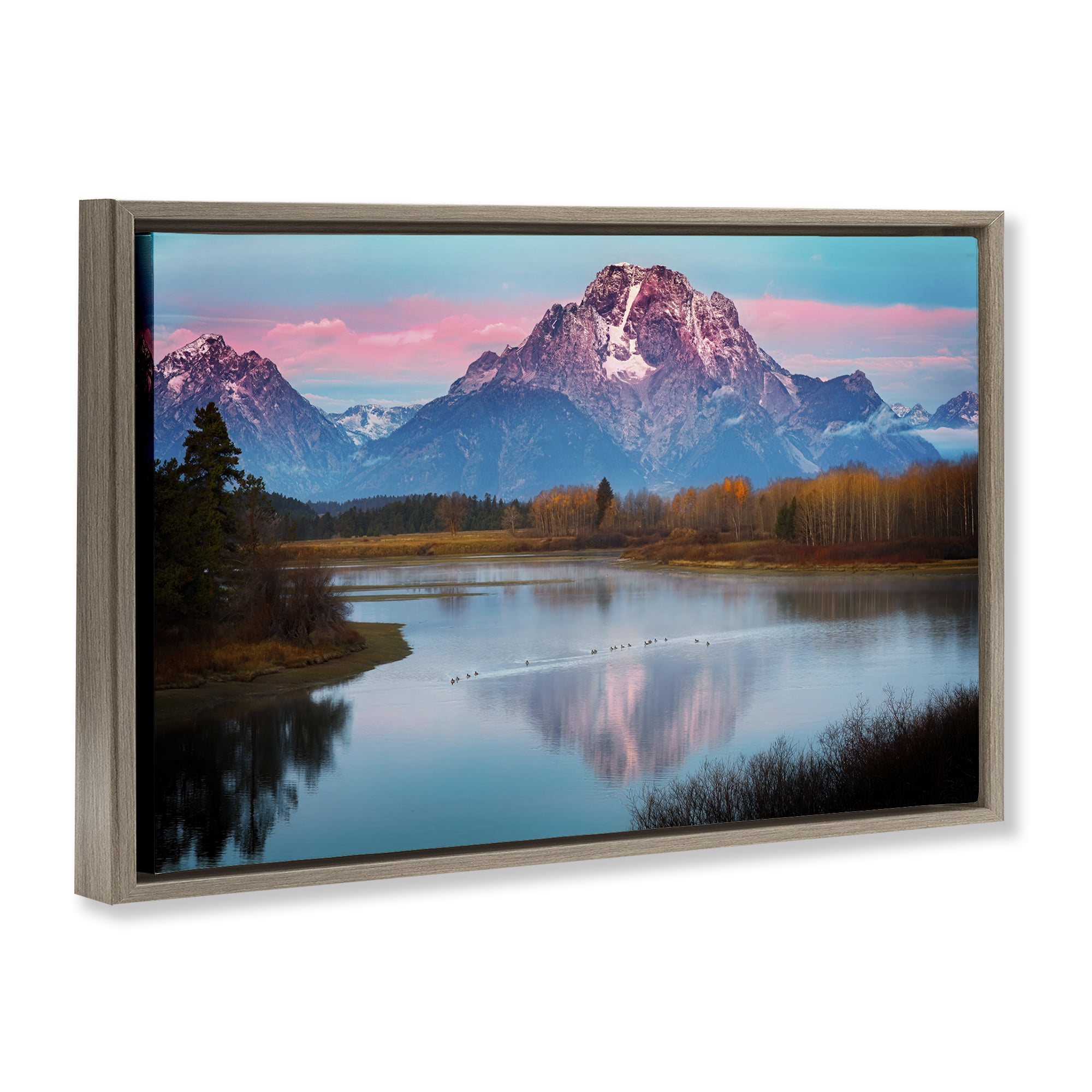 Stupell Industries Vast Mountain Lake Photography Landscape & Nature Photography Brown Floater Framed Canvas Art Print Wall Art, 25 x 17
