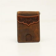 Ariat A3532308 Western Mens Money Clip with Bifold Leather Floral Embossed, Tan