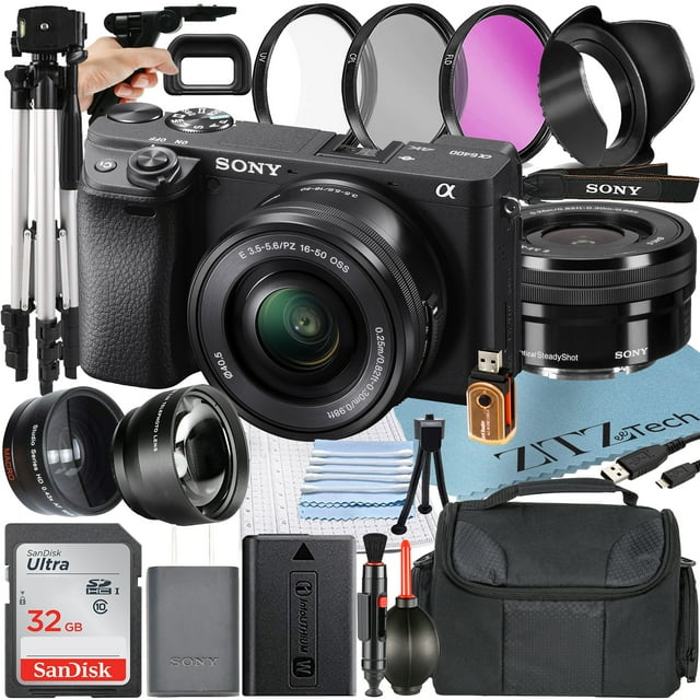 Sony Alpha a6400 Mirrorless Digital Camera with 16-50mm Lens + SanDisk 32GB Card + Telephoto + ZeeTech Accessory Bundle
