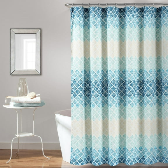 Lush Decor Blue, White, Multi-color Polyester Shower Curtain, 72" x 72"