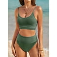 thumbnail image 4 of Eytino Women's Bikini Sets Colorblock 2 Piece High Waisted Swimsuit Scoop Neck Adjustable Spaghetti Straps Bathing Suit Green S, 4 of 7