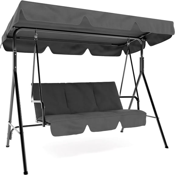 3-Seat Patio Swing Chair with Adjustable Canopy-Heavy-Duty Outdoor Porch Swing for Adults with Breathable Armrests Seat-Perfect for Backyard, Poolside & Garden Relaxation