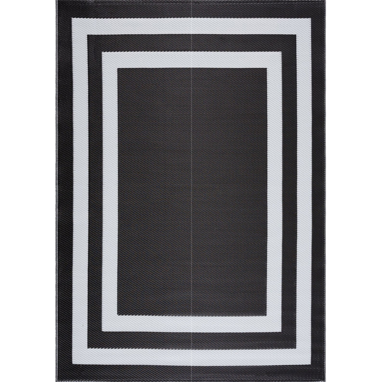 Outdoor Rug - Folded Design - Recycled Plastic Mat for Patio, Camping, Beach, Balcony, Porch, Deck - Weather, Water, Stain, Lightweight, Fade and UV Resistant - Paris- Black & White