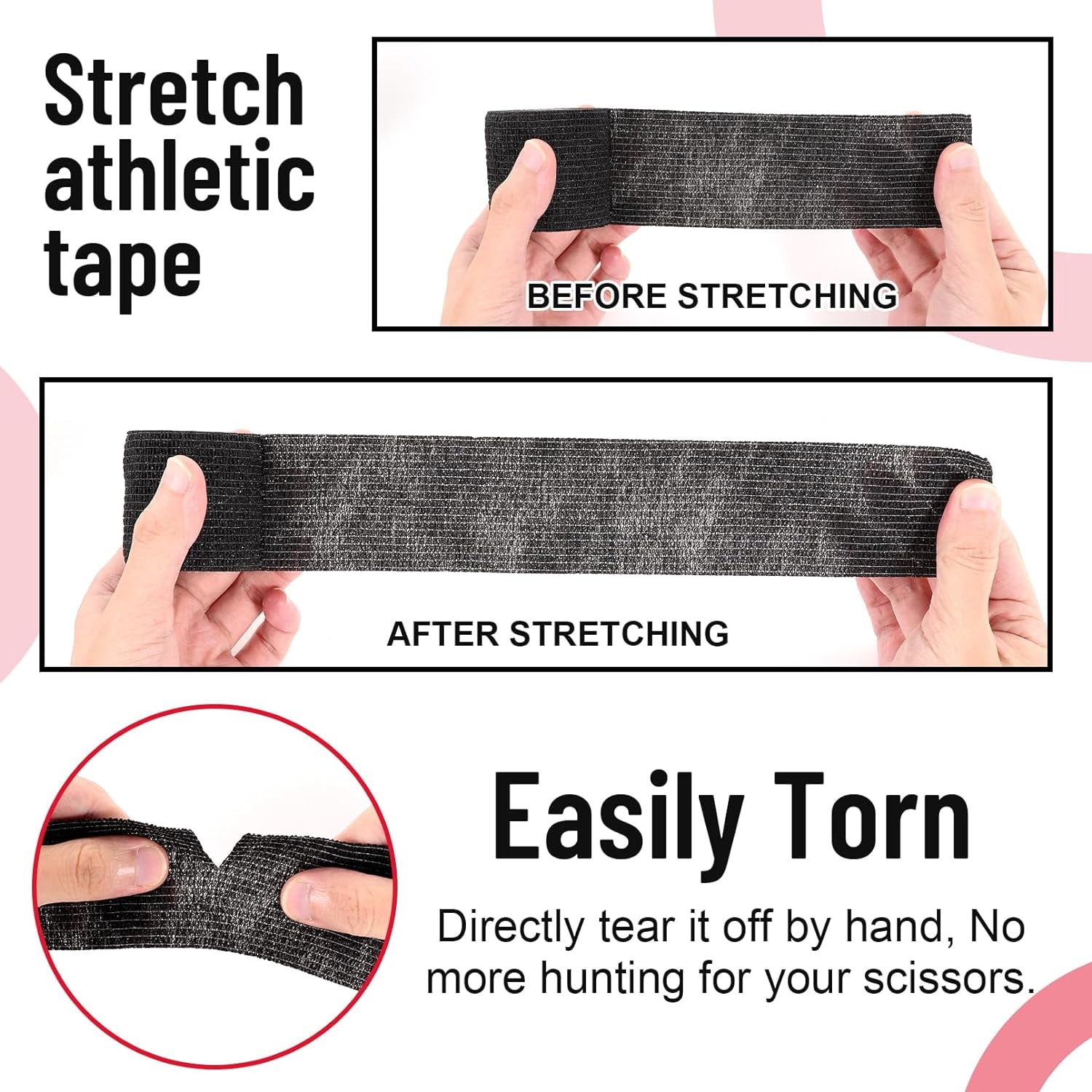 COCPOK Self Adherent Cohesive Wrap Bandages,64 Pack Black Athletic Tape,Self Adhesive Bandage Wrap 2 Inch x 5 Yard,Elastic Cohesive Bandage Wrap,Breathable Sports Wrap for Wrist Ankle,Vet Wrap for Pet