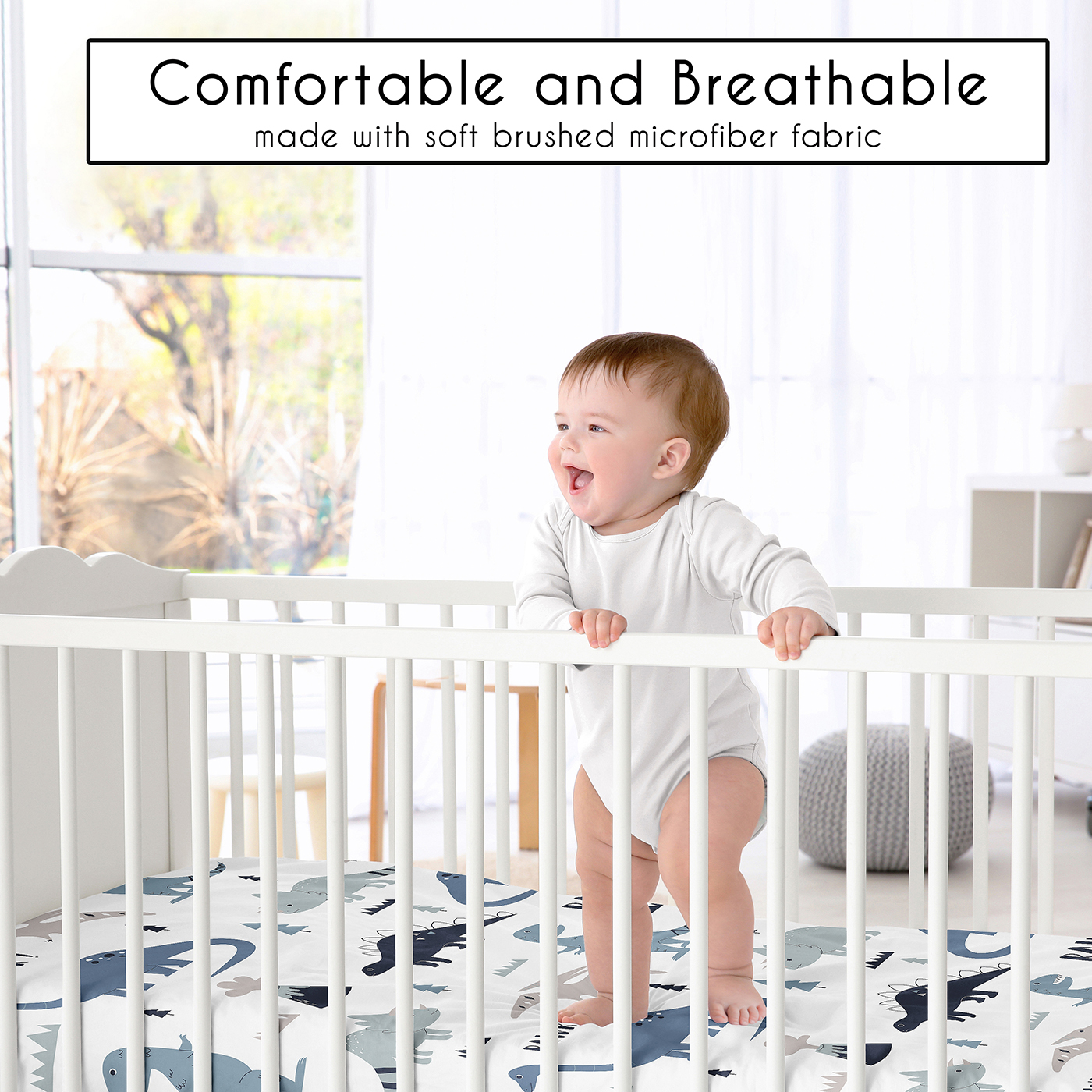 Sweet Jojo Designs Mod Dinosaur Navy Blue and Grey Boy Fitted Crib Sheet