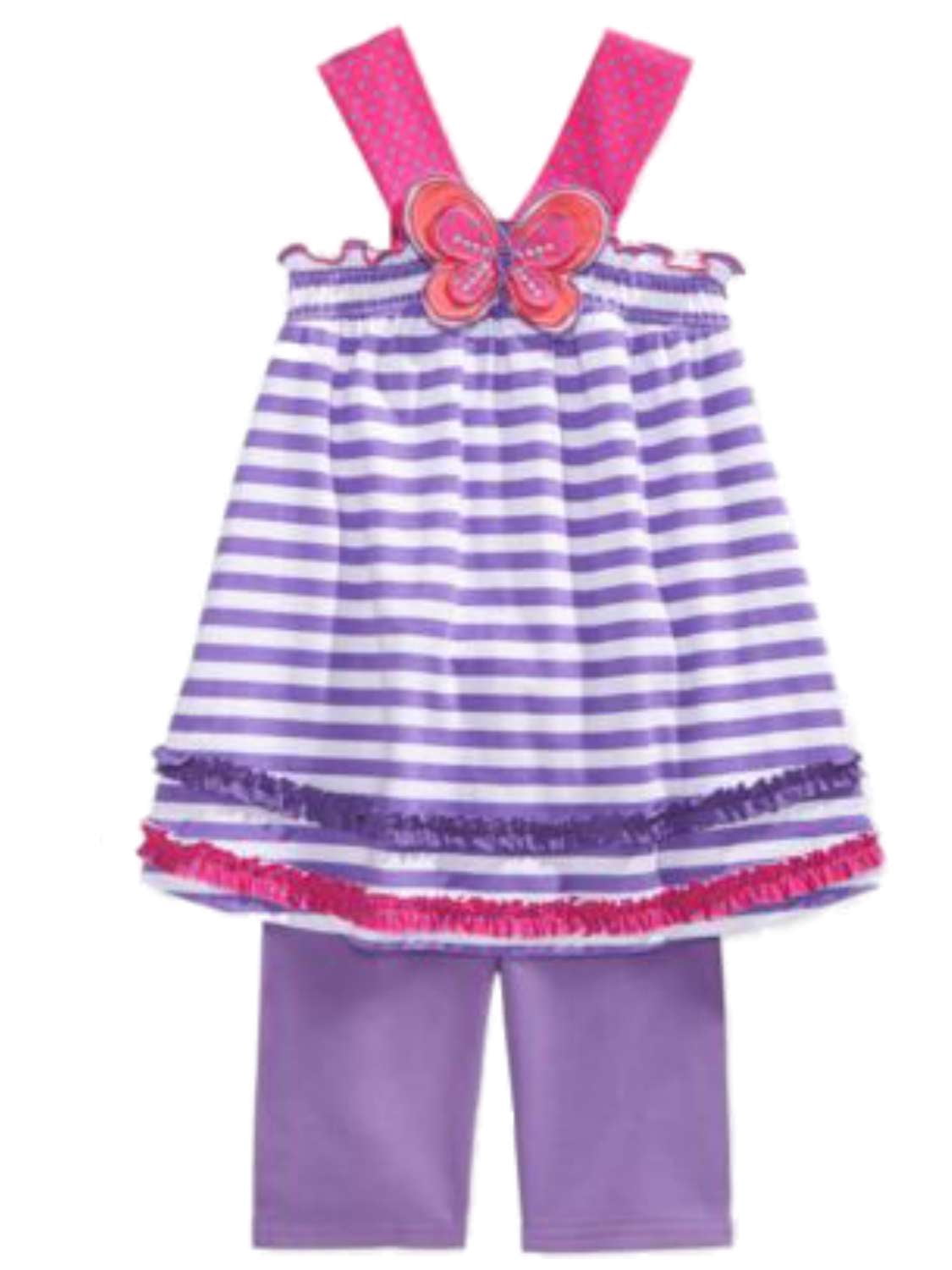 Young Hearts Girls Purple Stripe Butterfly Top & Shorts 2 Piece Set 4