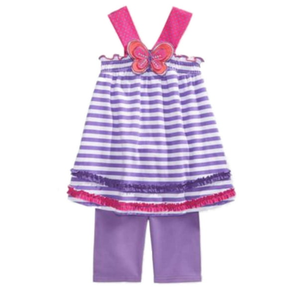 Young Hearts Girls Purple Stripe Butterfly Top & Shorts 2 Piece Set 4