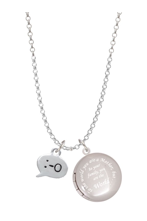 Silvertone Emoticon :-O - Surprise - To the World You are a Mother Locket Necklace