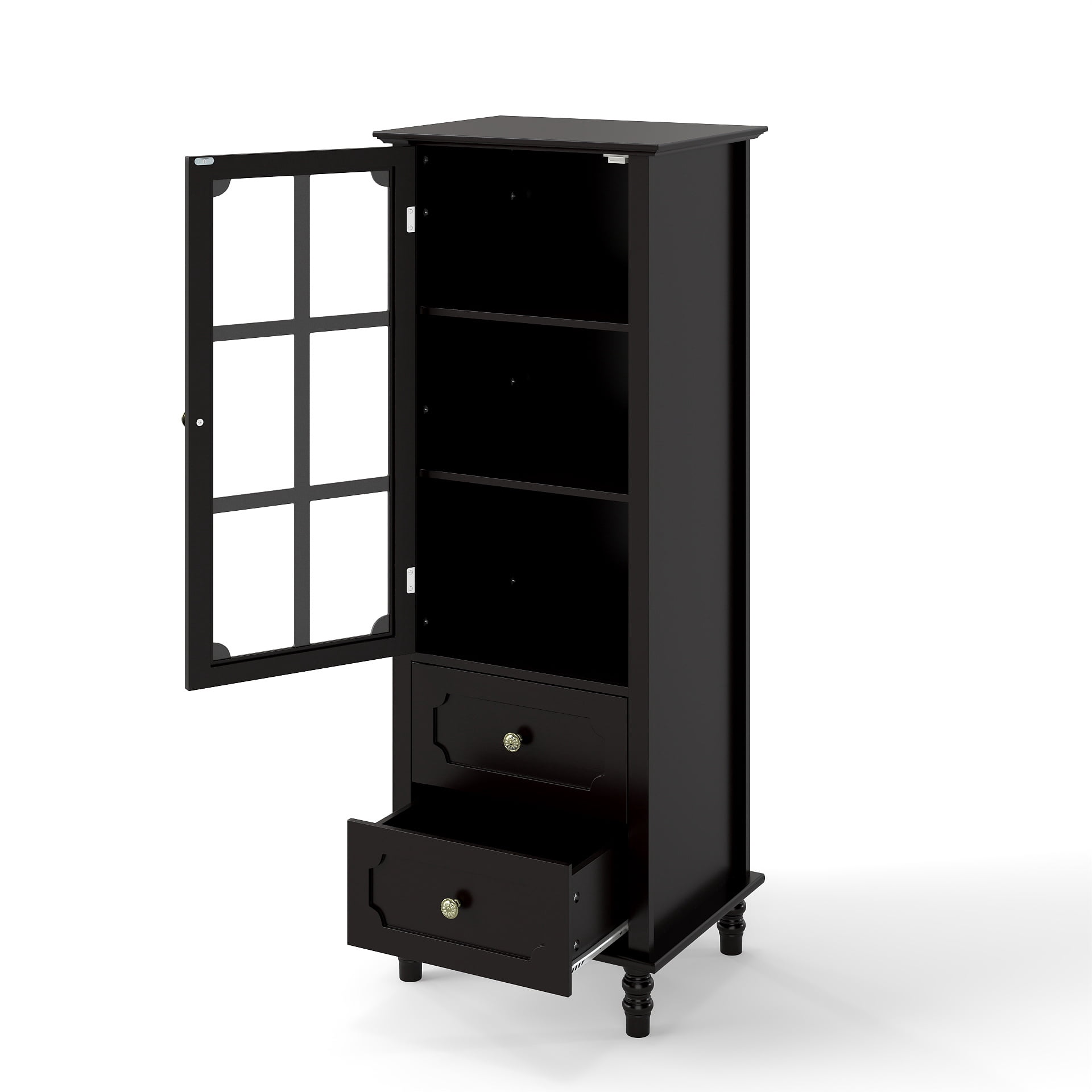 Aukfa Tall Buffet Pantry Cabinet,2 Drawers Wood Sideboard Cupboard for Dining Room Hallway Entryway,Black