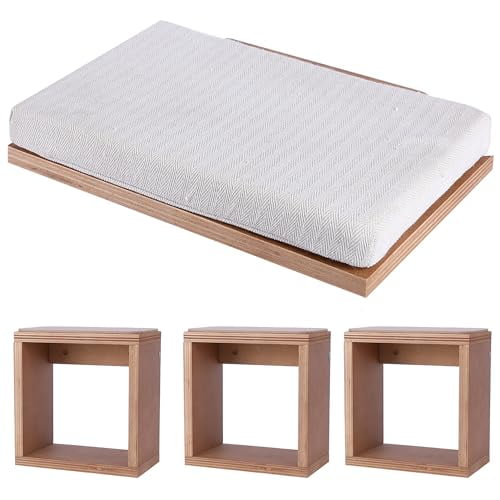 NuNest Cat Wall Furniture - Set of 4 Shelves Steps and Floating Mounted Bed, Wall Tree and Platform Walkways for Large Climber Cats. for cat nap, Obs