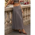 thumbnail image 6 of Dark Brown Gingham Maxi Skirt A-Line High Waist Flowing Summer Skirt, 6 of 8