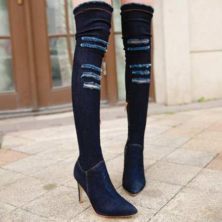 

Boots Women Thigh High Boots 2018 Winter Women Boots High Heels Women Shoes tassel jean boot ladies shoes Good service S249