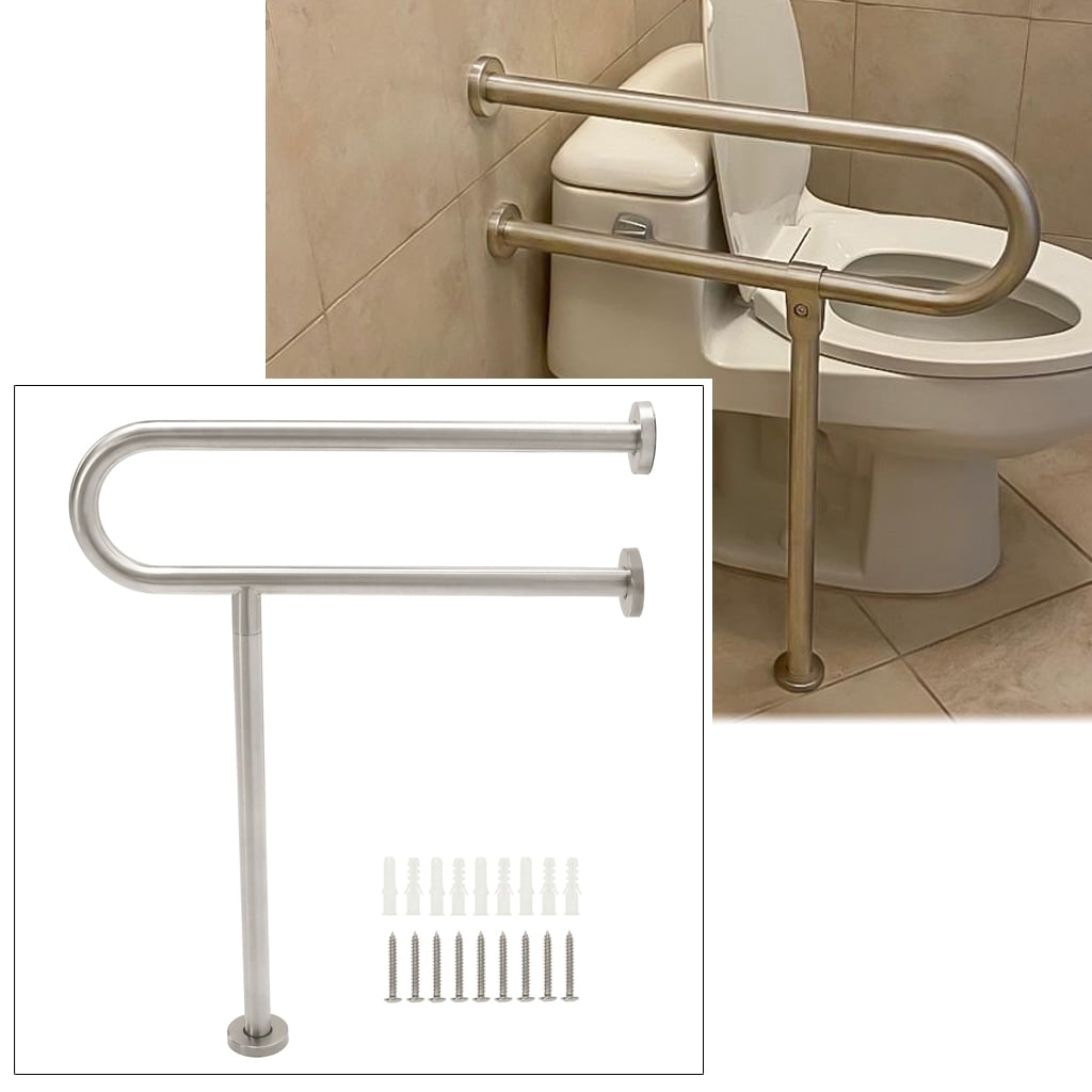 Kojem 24 Inch Toilet Handrail Steel Handicap Accessory Grab Bar Rails Bathroom Safety Bathtub Bar Wall Mount Floor Support Assist Non Slip Hand Grips for Disabled Elderly Handicappe Pregnant Woman