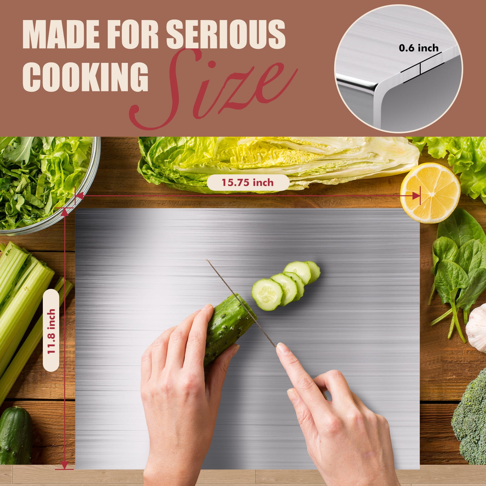 Large Stainless Steel Cutting Boards for Kitchen, Cutting Board for Meat, Fruits, Vegetables, Bread