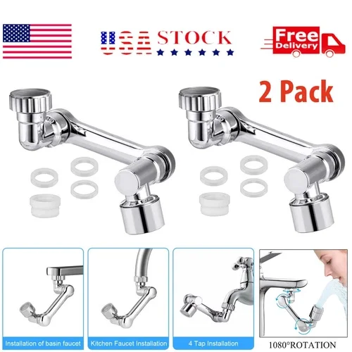2 Pack Universal 1080° Swivel Robotic Arm Swivel Extension Abs Faucet Aerator