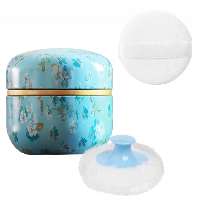 Soplo de polvo y contenedor de polvo para polvo corporal Estuche con soplo para bebés y mujeres Contenedores de polvo sueltos con soplo para viajes (flor azul 1.0)