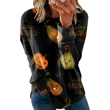 

TZNBGO Women s Halloween Costumes Long Sleeve Tee Shirts for Women Fashion Spring Fall Printed Crewneck Casual Tee Tops T-Shirt Top Black M 3/4 Sleeve Tops For Women Bra Tops For Women Bimini Top12476