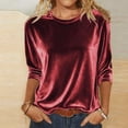 thumbnail image 2 of BLVB Womens Velvet Tops Crewneck 3/4 Sleeve Fall Winter Trendy Dressy Blouses Casual Loose Party Holiday Tunic Shirts, 2 of 7
