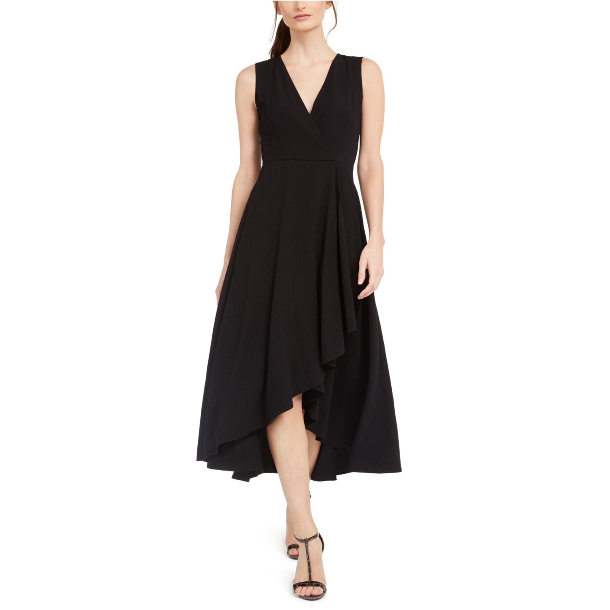 Calvin Klein Womens Gauze High-Low Surplice Wrap Dress, Black, 10P ...