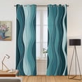 thumbnail image 2 of Abstract Turquoise Moire Kitchen Curtains 84 Inch Length, Gradient Coastal Ocean Geometric Grommet Top Bedroom Living Room Curtains, Light Filtering Cafe Curtain Drapes 2 Panels Set 84''x84'', 2 of 9
