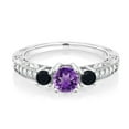 thumbnail image 2 of Gem Stone King 0.81 Ct Round Purple Amethyst Black Onyx 925 Sterling Silver Ring (Size 9), 2 of 4