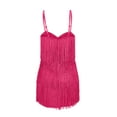 thumbnail image 5 of Spring Savings SMihono Womens Fashion Mini Tunic Camis Party Club Tassel Dress Trendy Women Trendy Deep V-Neck Solid Color Sleeveless Dress Short Fringe Skirt Hot Pink 4, 5 of 8