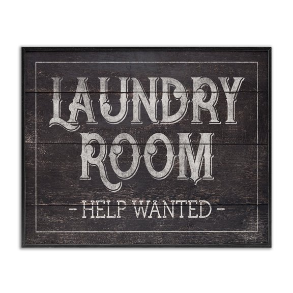 Stupell Industries Cottage Laundry Room Bathroom Wood Textured Word Design Black Framed Giclee Art, 14 x 11, by Gigi Louise
