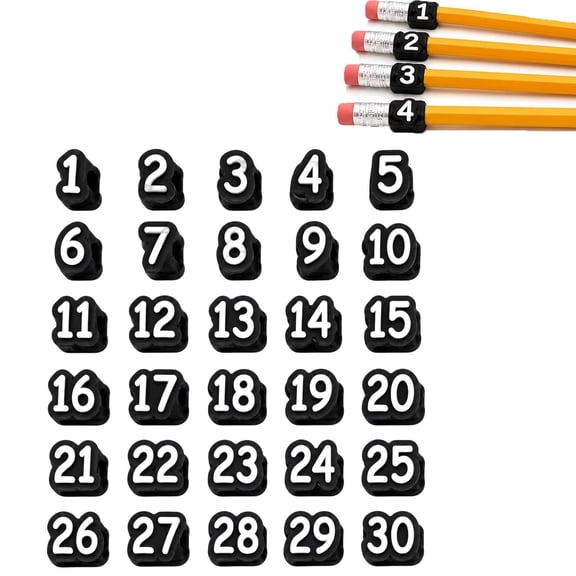 Numbered Pencil Toppers | Reusable Classroom Pencil Labels for Teachers, Tracking Markers for Supply Stations & School Organization