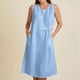 thumbnail image 2 of Vestido de Verano para las Mujeres Playa, Moda Vacaciones Color Sólido sin Mangas Hueco Fuera de la Fiesta Midi para Casual, 2 of 8