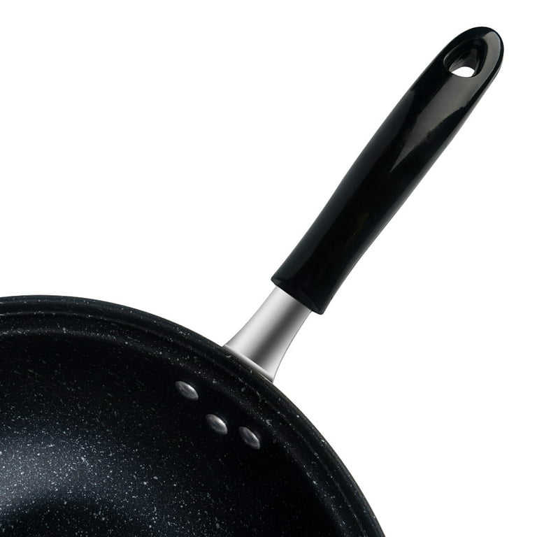 12.6 Inch Stir Fry Pan with Lid, Large Octagonal Shaped Cooking Pan,  Granite Stone Coating Flat Skillet with Stay Cool Handle and Unique Cover  Beads