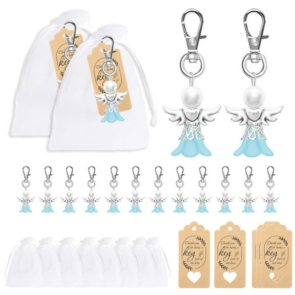 Angel Keychain Favors Set with Bag Angel Pendants Wedding Christening Pendants Angel Keyring Guest Gift for Party
