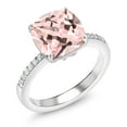 thumbnail image 3 of Gem Stone King 925 Sterling Silver Peach Simulated Morganite Engagement Ring for Women (4.44 Cttw, Cushion 10MM, Available in Size 5, 6, 7, 8, 9), 3 of 6