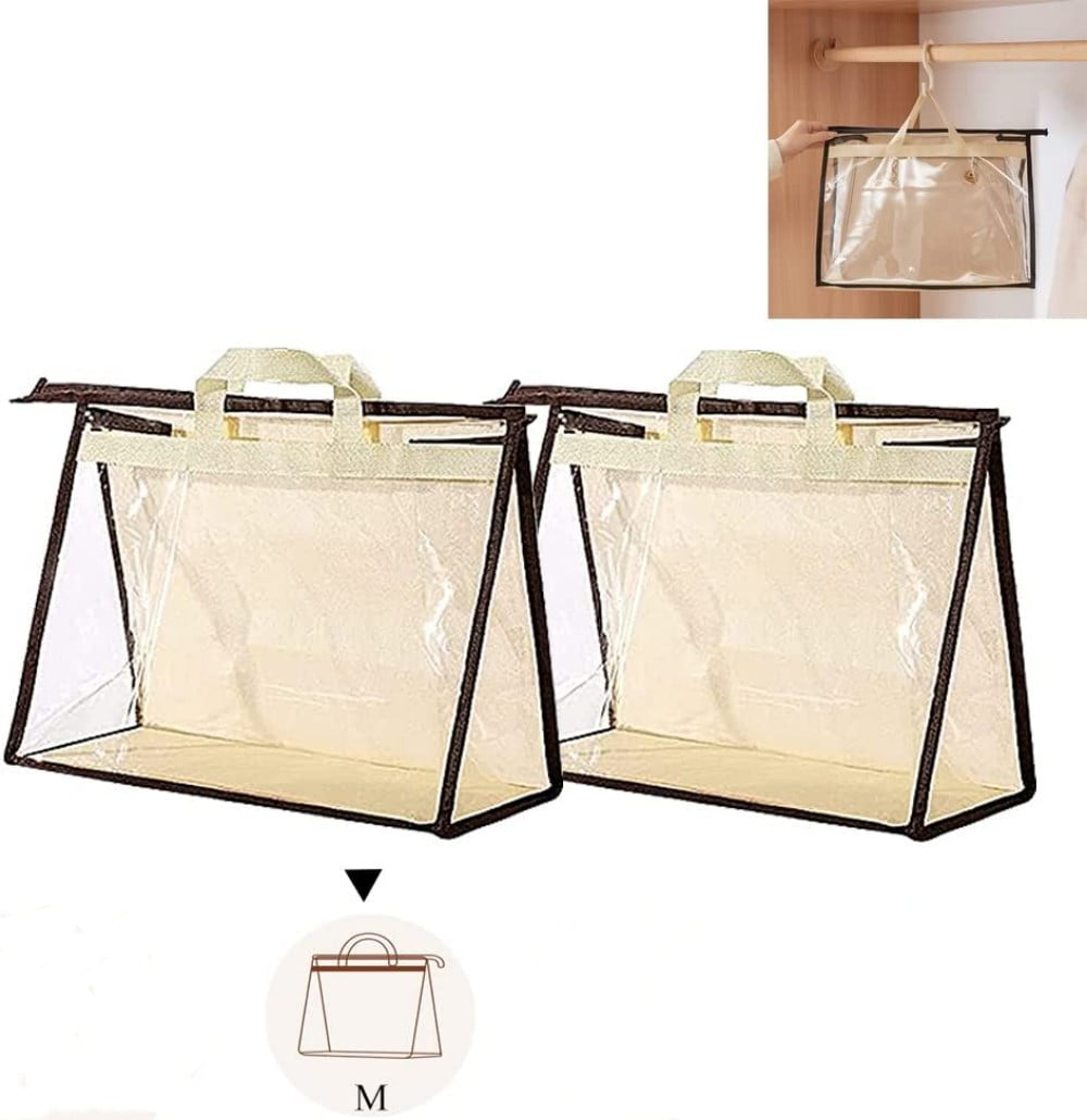 2 Pack Dust Bags for Handbags, Clear Handbag Storage Organizer with Cozy  Handle and Smooth Zipper, Purse Storage Bag Organizer for Closet, Beige 