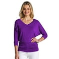 thumbnail image 2 of Women's Luxe Rayon V Neck Dolman 3/4 Sleeve With Side Ruched Top Lightweight fabric with Great Stretch DKPurple L, 2 of 4