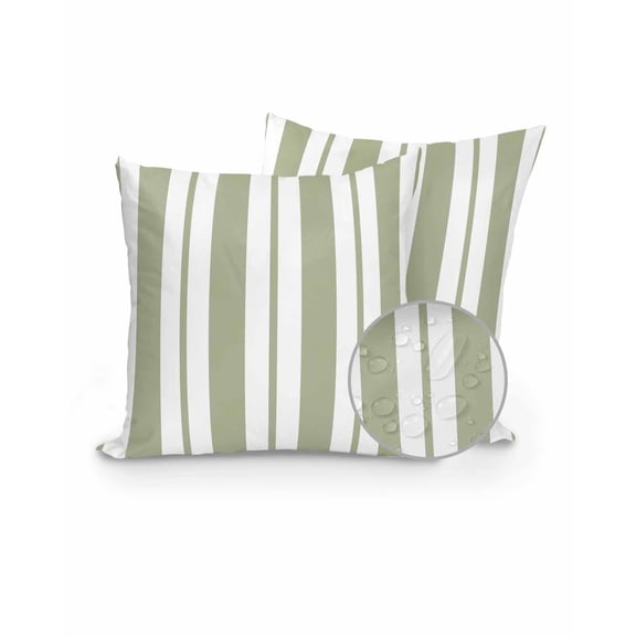 Outdoor Pillows Waterproof, Sage Green Striped Throw Pillows with Inserts Included, Modern Art Farmhouse Stripes Indoor Outdoor Decorative Lumbar Pillow for Bed/Couch/Patio 16"x16", 2Pcs