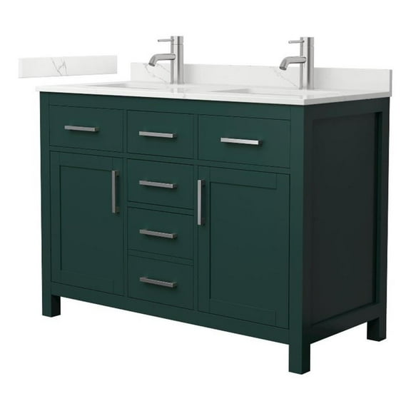 Beckett 48" Green Double Vanity & Giotto Quartz Top (1-Hole) & Nickel Trim